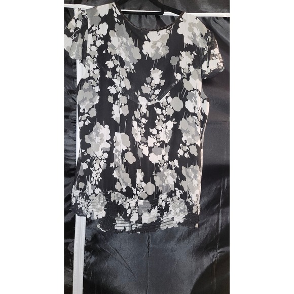Apt 9 Women's Black Floral Sheer Short Sleeve Top Size XL - Picture 5 of 5